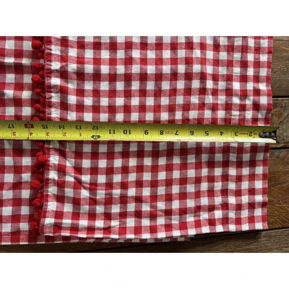 2 Pom Pom Fringed Valance Curtain Gingham Check Pioneer Woman 59